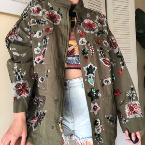 Zara Army Cargo Military Sequin Jacket
